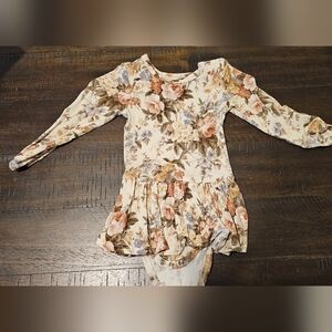 Posh Peanut Cream and Brown Peplum Baby Girl Dress, 6-12M